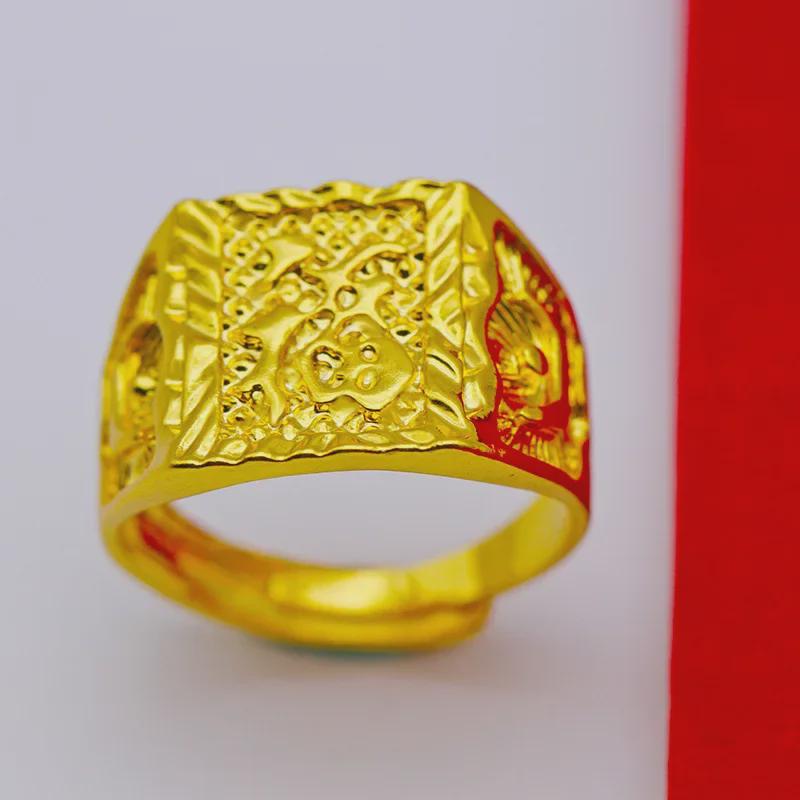 Men's Large Gold-Plated Alloy Ring - Bold, Fortune-Influence Design