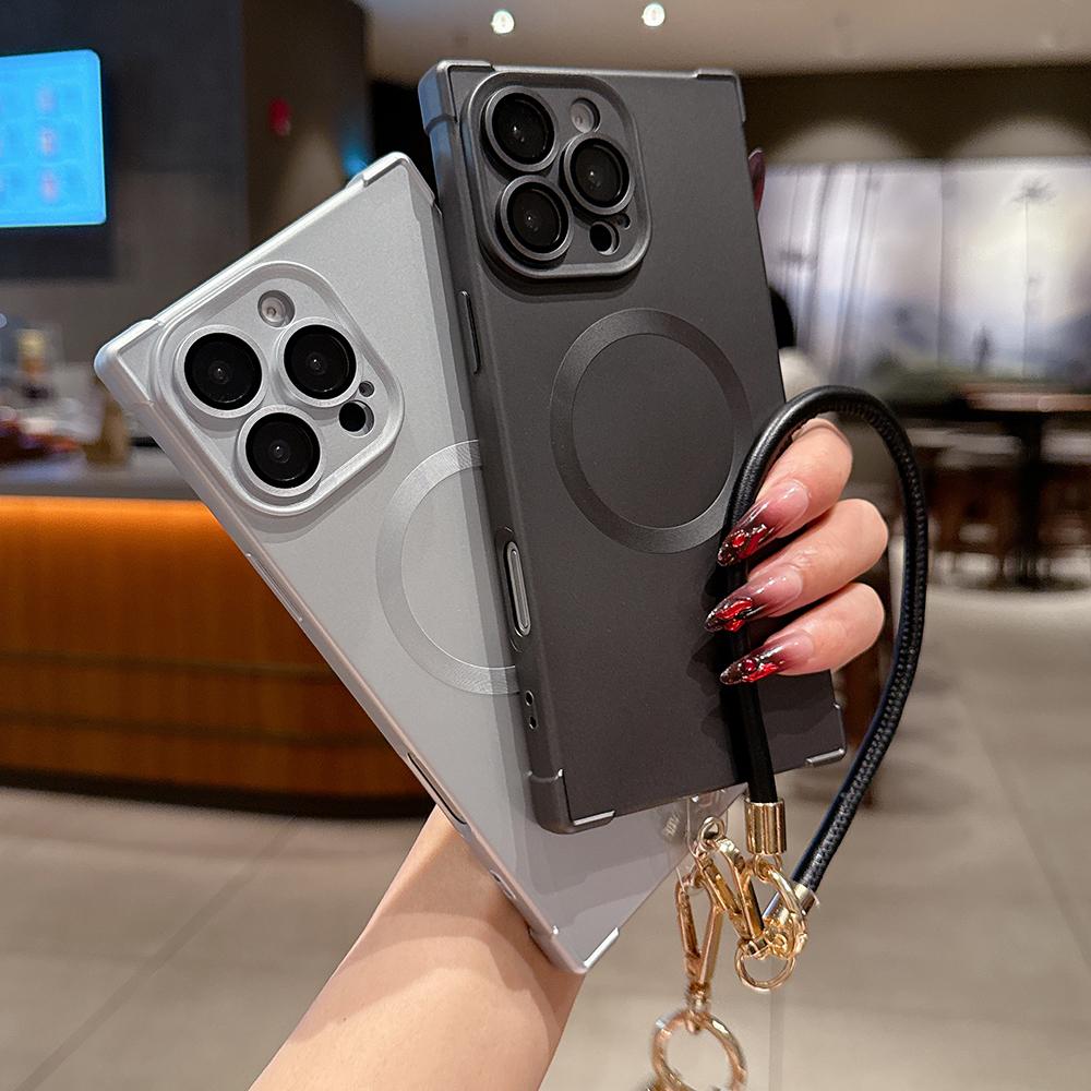 Für Magsafe Handyhülle Leder Handgelenkschlaufe Lanyard Für iPhone 16 15 14 13 Pro Max Magnetisches Kabelloses Laden Stoßfest Weiche Hülle