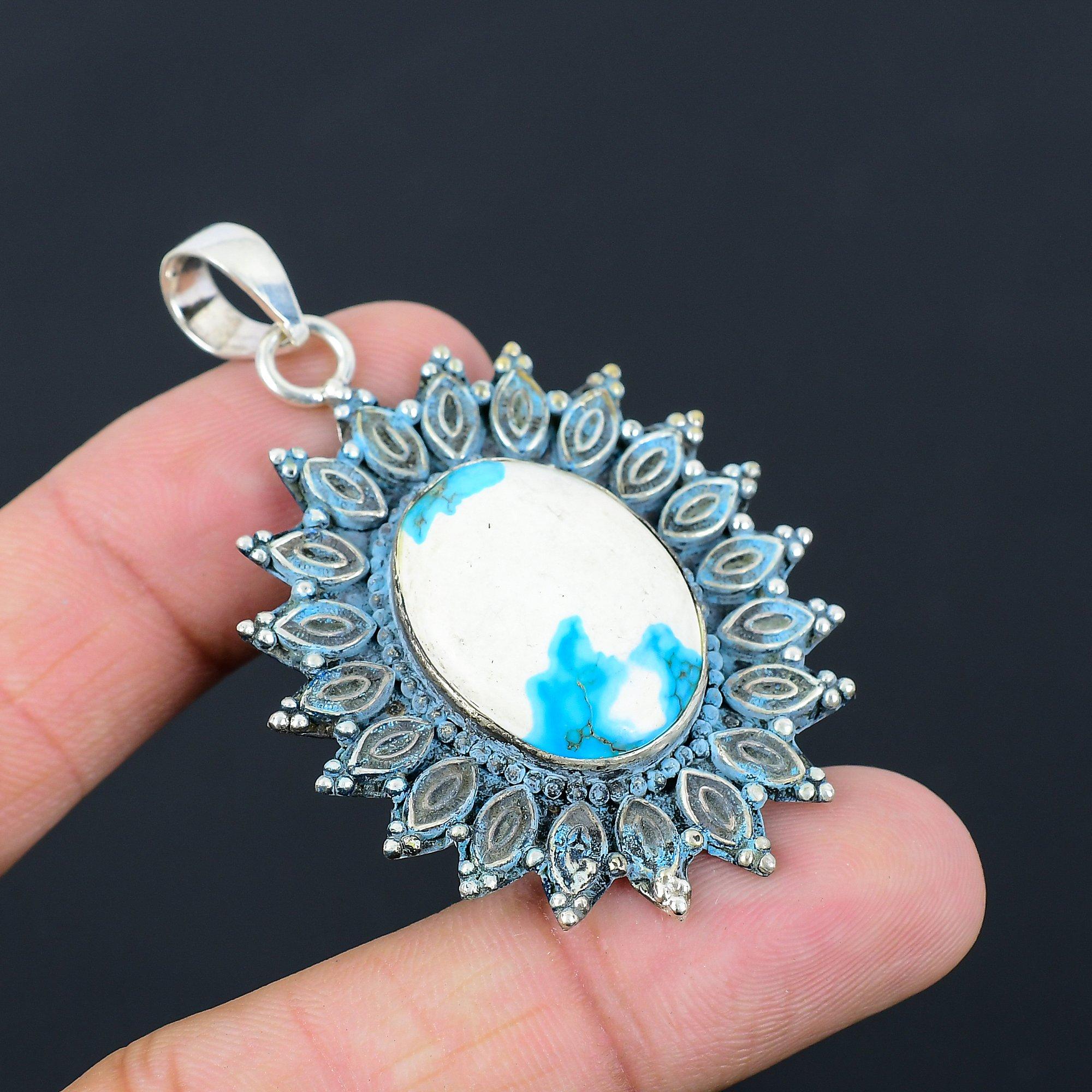 Friendship Day Deal 925 Silver Santa Rosa Turquoise Stone Mother Pendant Jewelry