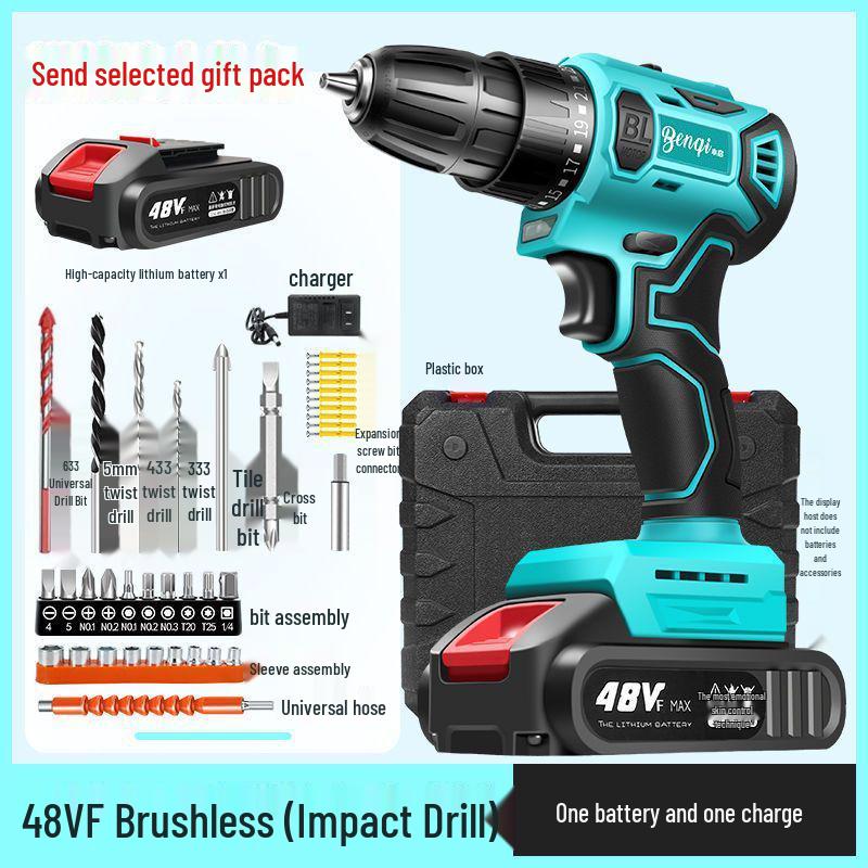 High Power Cordless Brushless Impact Drill with Pure Copper Motor and Rechargeable Lithium Battery