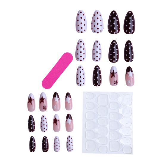 

1 Set Women Press on Nails with Glue Almond French Tip Stick-on Fake Nails Reusable Full Cover Glue on False Nails Decoration 7