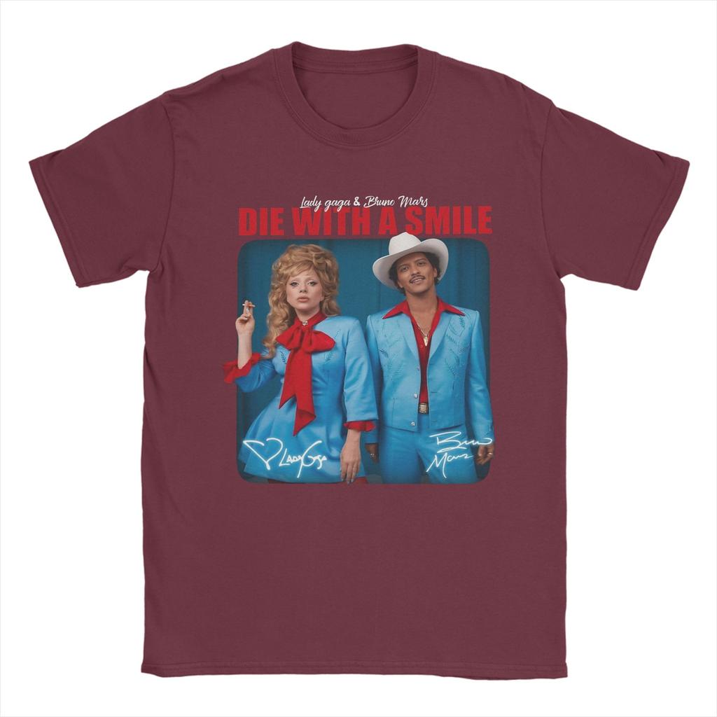 Lady Gaga And Bruno Mars TShirts for Unisex Round Collar Pure Cotton T Shirt Mayhem Die with a Smile Short Sleeve Tee Shirt