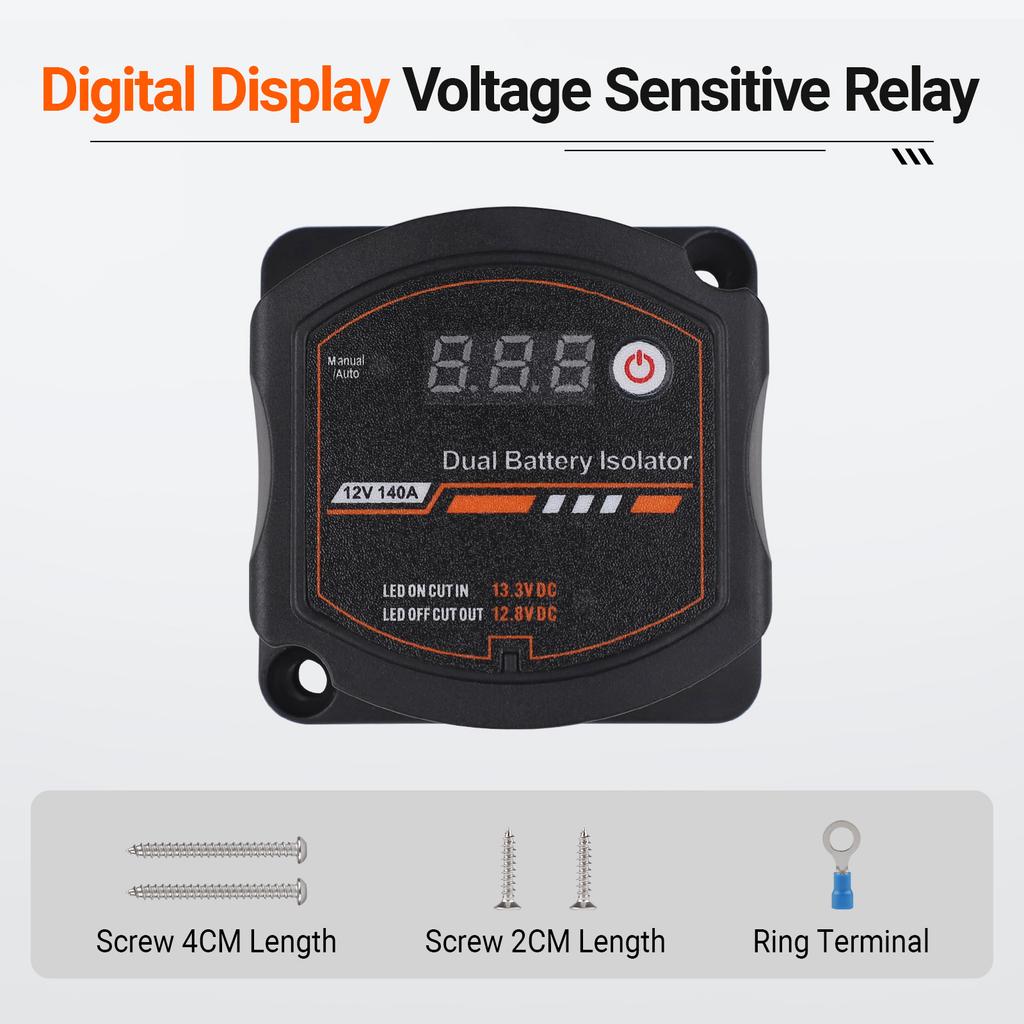 12V 140A Smart Dual Battery Isolator Auto or Manual Control Voltage Sensitive Relay VSR For Car RV ATV UTV Boat Marine Campervan