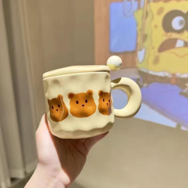 Birthday Gift Cute Little Bear Ceramic Cup for Boys and Girls Drinking Water Cup with Lid Spoon Couple Cup