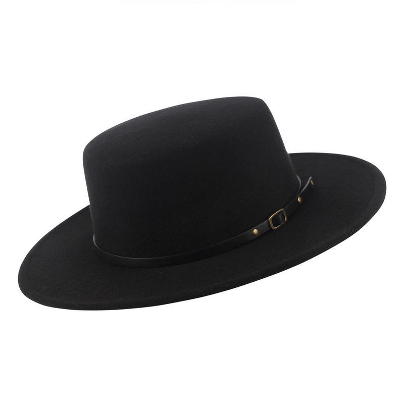 Retro Winter Autumn Women Felt Fedora Hats Belt Buckle Decorated Ladies Boater Hat Flat Brim Church Hats Women Elegant2023