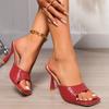Summer New Women's Plus Size Stone Toe Slippers Slim High Heel Fashion Outdoor Slides