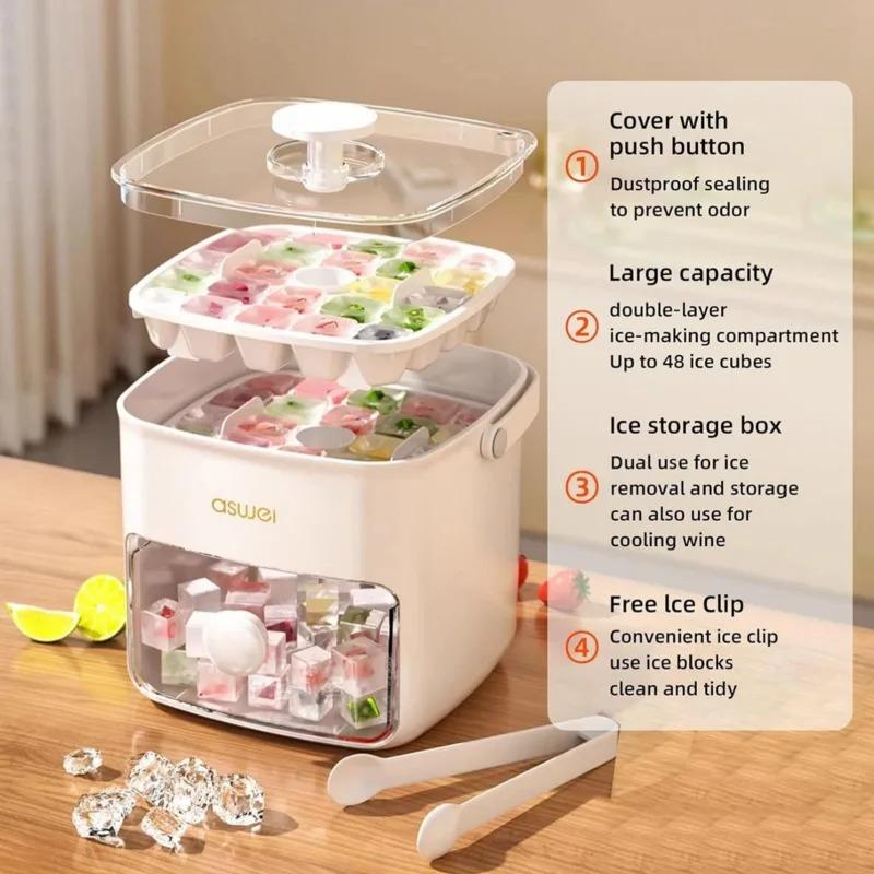 Macchina per Ghiaccio Extra-Large da 48 Cubetti con Vassoio a Doppio Strato Food-Grade a Scorrimento Facilitato per Frigorifero Perfetta per Whiskey e Cocktail