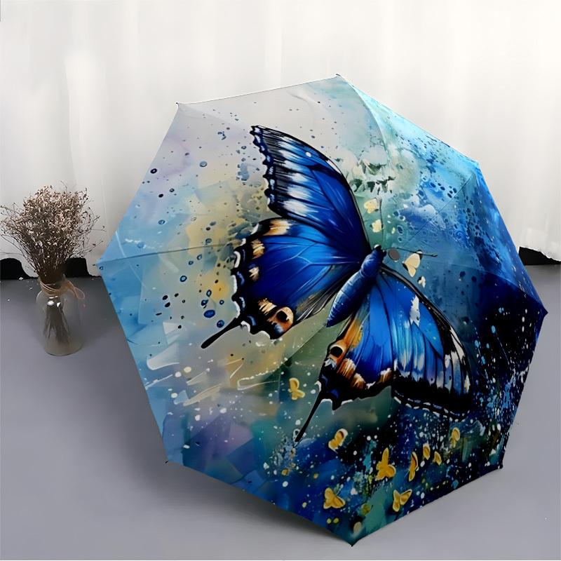 1pc Butterfly Watercolor Auto Folding Umbrella, Sturdy And Durable Automatic Folding Umbrella with 8 Ribs, Convenient for Outdoor Use192