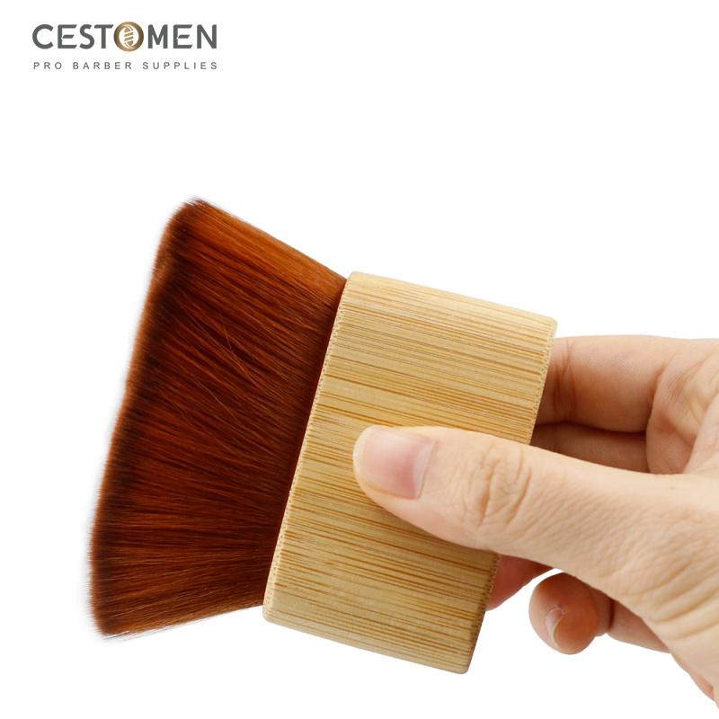 CESTOMEN Professionelle Haarnackenbürste Weiche Faserhaar Bambusgriff Nackenstaubbürste Friseursalon Haarschneidebürste