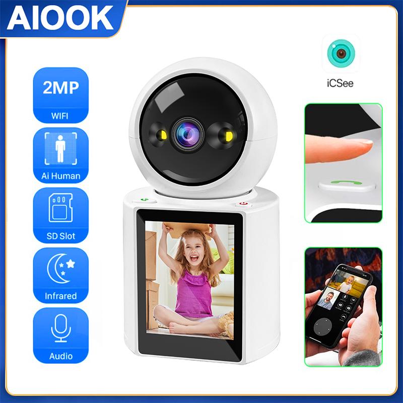 

AIOOK HD 1080P PTZ Wi-Fi камера с 2,8-дюймовым IPS-экраном Видеозвонок Обнаружение движения ребенка IP-камера безопасности Радионяня iCSee
