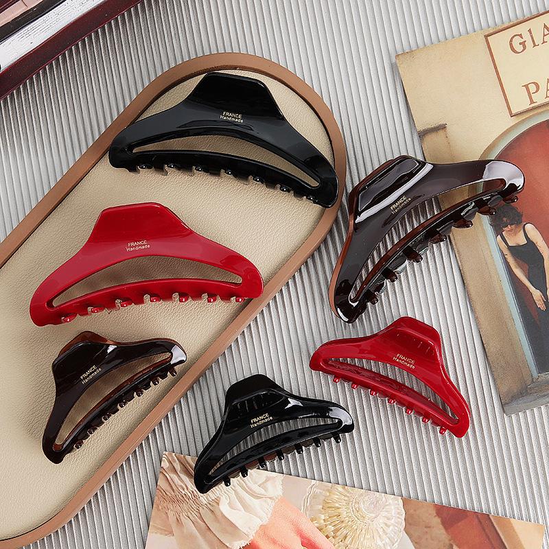Korean Style Large Acetate Claw Clip with Gold Label - Textured Shark Clip for Updo Hair Accessories