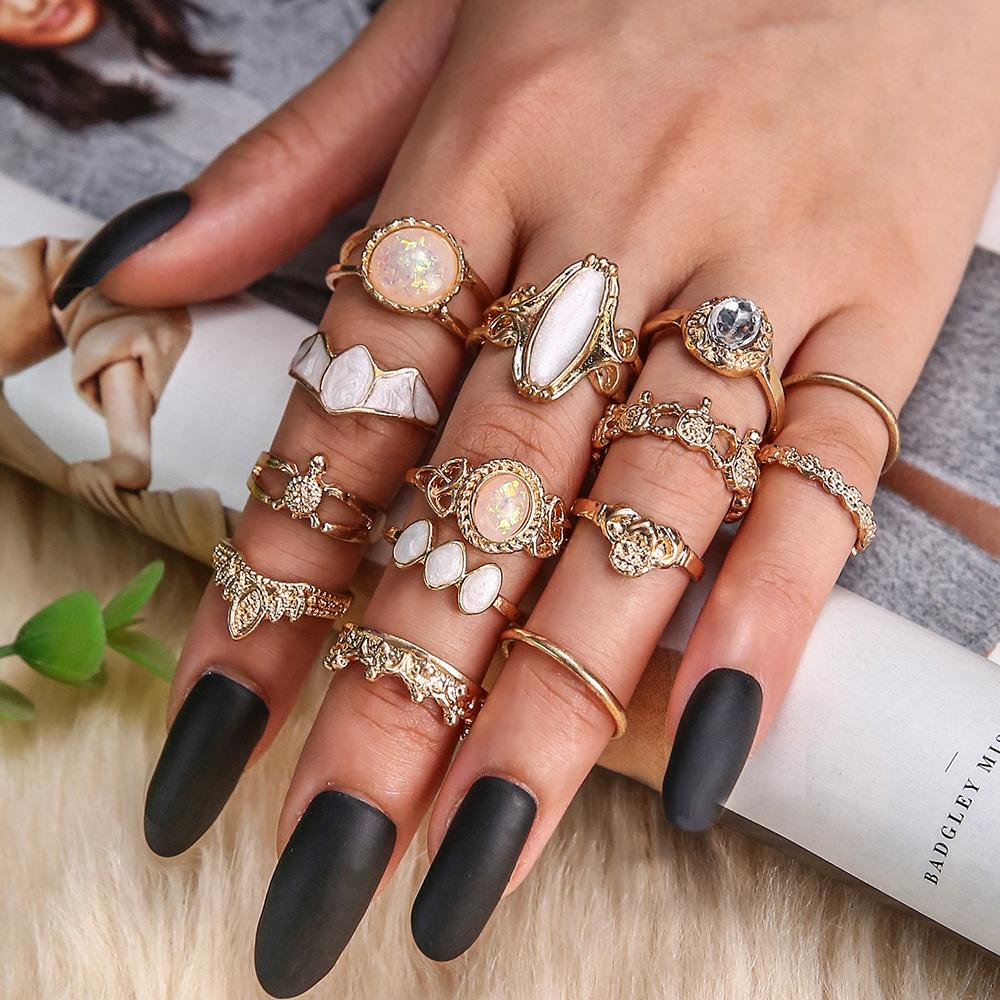 Vintage Carved Starry Sky 14-piece Combination Ring Set