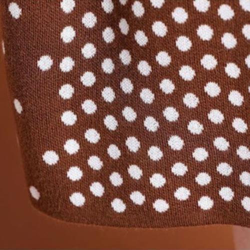 Autumn Winter Women's Half Turtleneck Knit Dress Slim Fit Polka Dot Print Pullover Long Sweater Dress