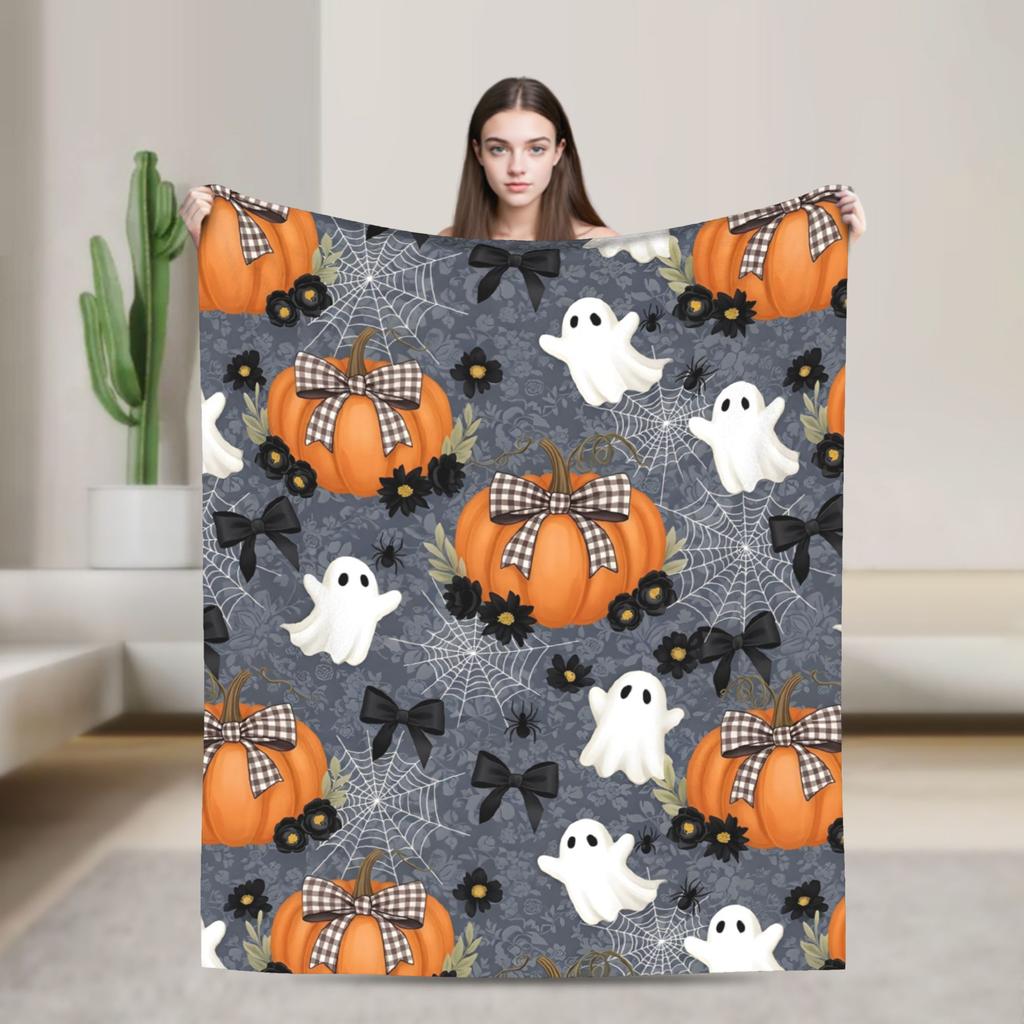 Halloween Spiders Web Bats Pumpkins Spooky  Blanket Super Soft Coral Fleece Plush Cozy Gift  Throw Blankets Bedding Throws