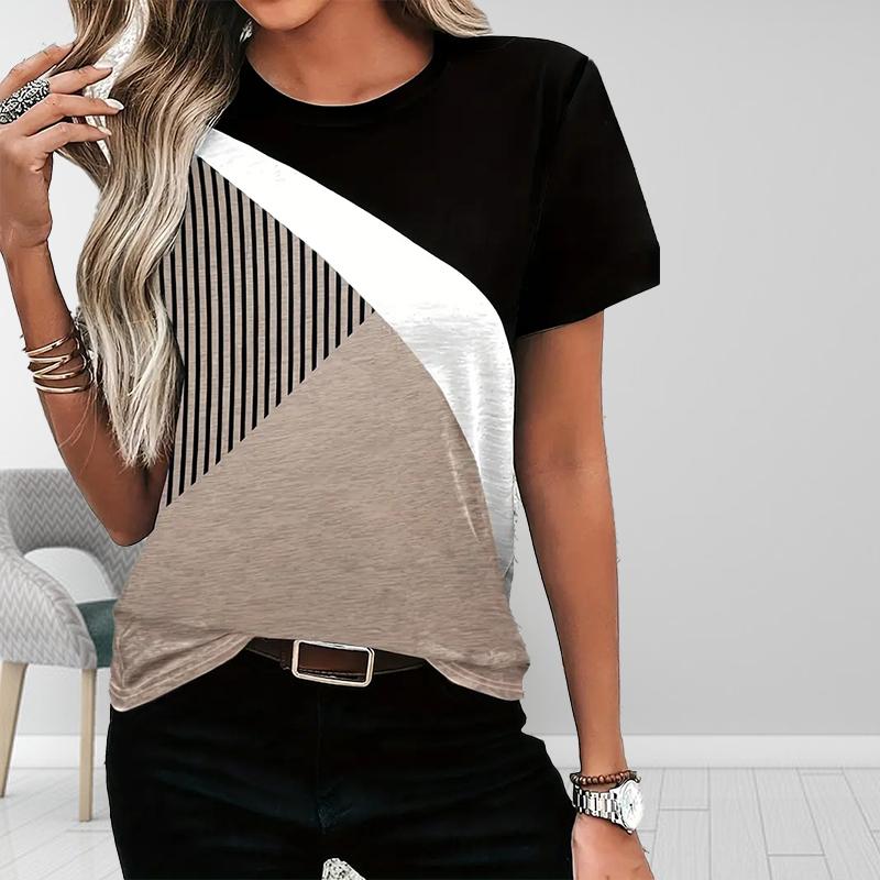 

Жіноча літня футболка з принтом. Прості та вишукані футболки з короткими рукавами. Повсякденні топи з принтом 8XL коричневий