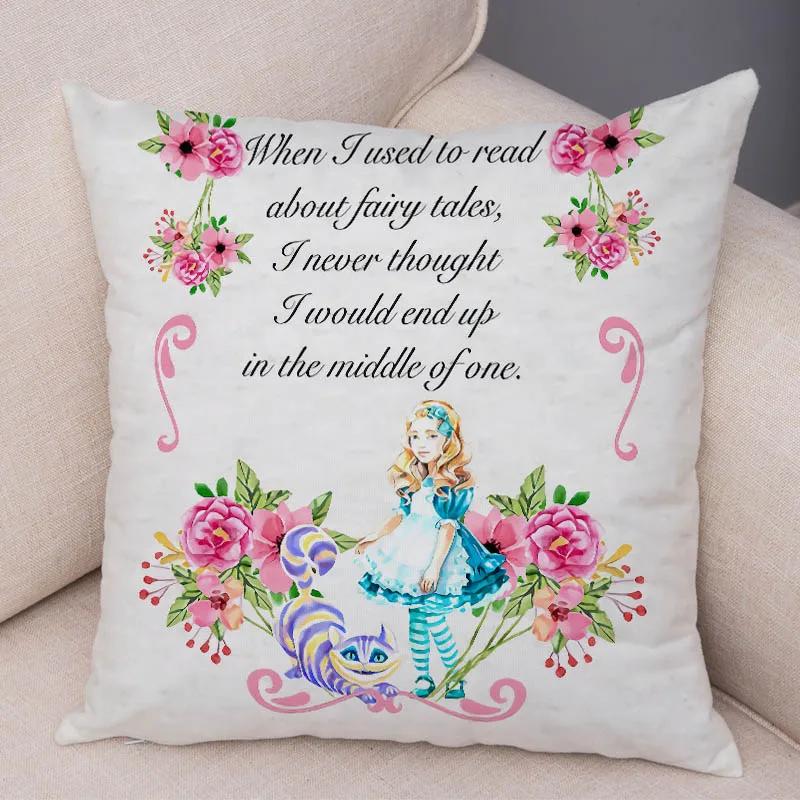 Alice In Wonderland Cushion Cover Cute Rabbit Cat Printed Sofa Pillow Vintage Home Decorative Pillow Case for Children Room