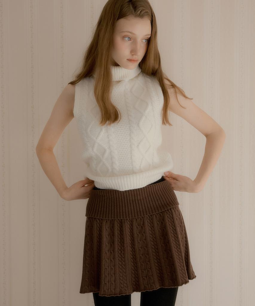 Letter From Moon Jess Cable Pleated Knit Skirt (Brown)