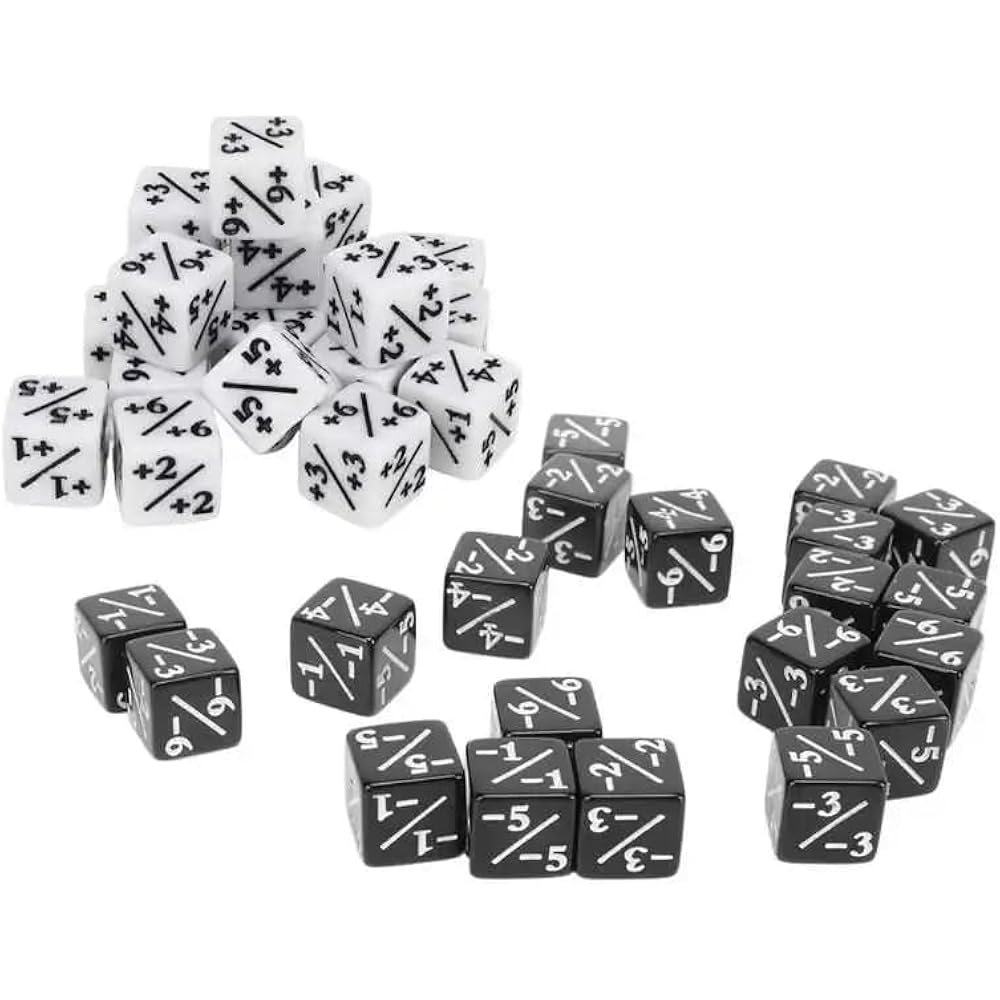 SELECOCO Dice Counter Token Dice 20 Pcs D6 Dice White +1/+1 Black - 1/-1 for 16mm MTG CCG (Plain)