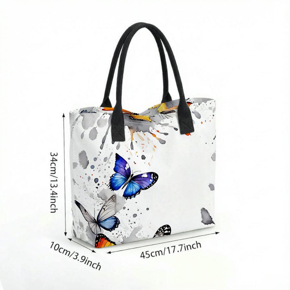 Watercolor Butterfly Print Tote Bag Large Capacity Casual Shoulder Bag for Daily Use