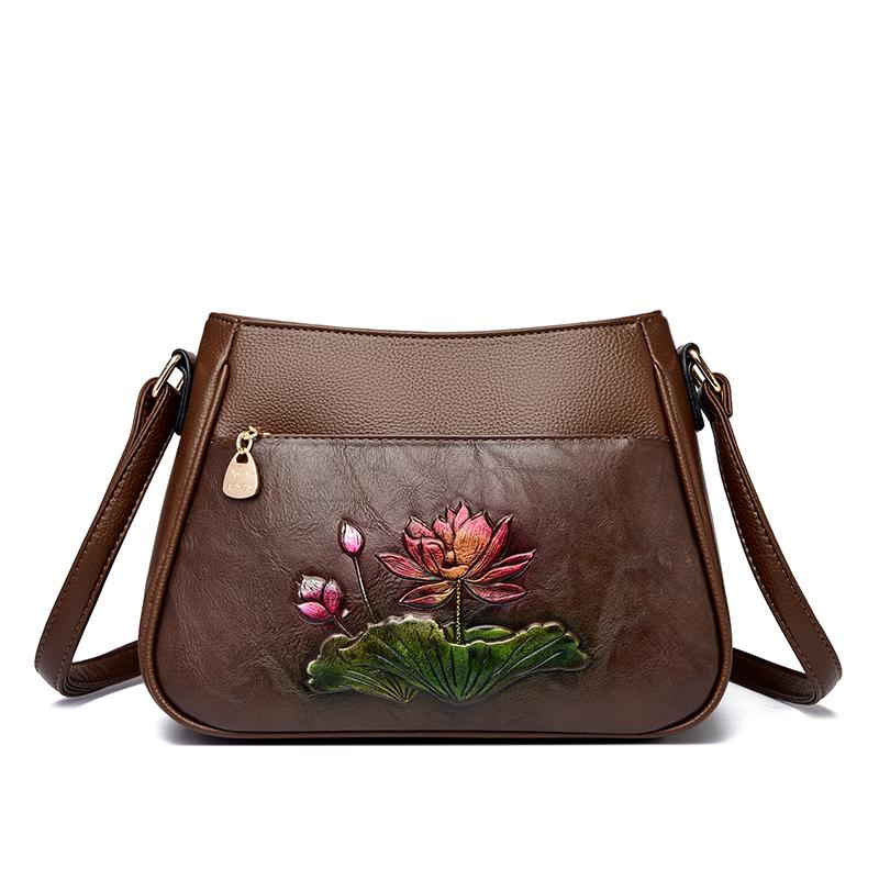 

Women s Embossed Lotus Crossbody Bag, Vintage Floral Shoulder Handbag, PU Leather Daily Commuter Bag, Multi-purpose Casual Purse for Mom Work коричневий