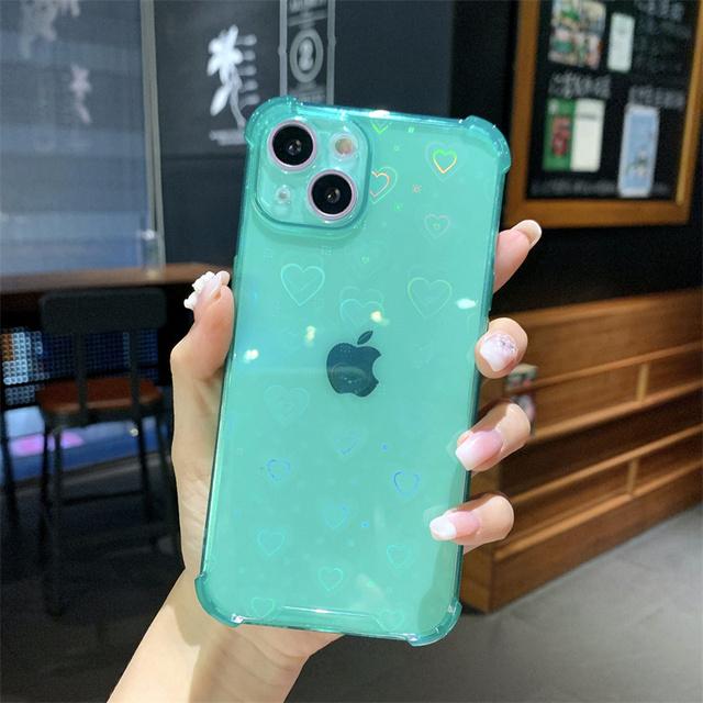 Luxury Reflective Holographic Love Heart Case For Iphone 13 12 11 Pro Max Mini Xs X Xr 7 8 Plus Se 2020 Soft Clear Buffer Cover