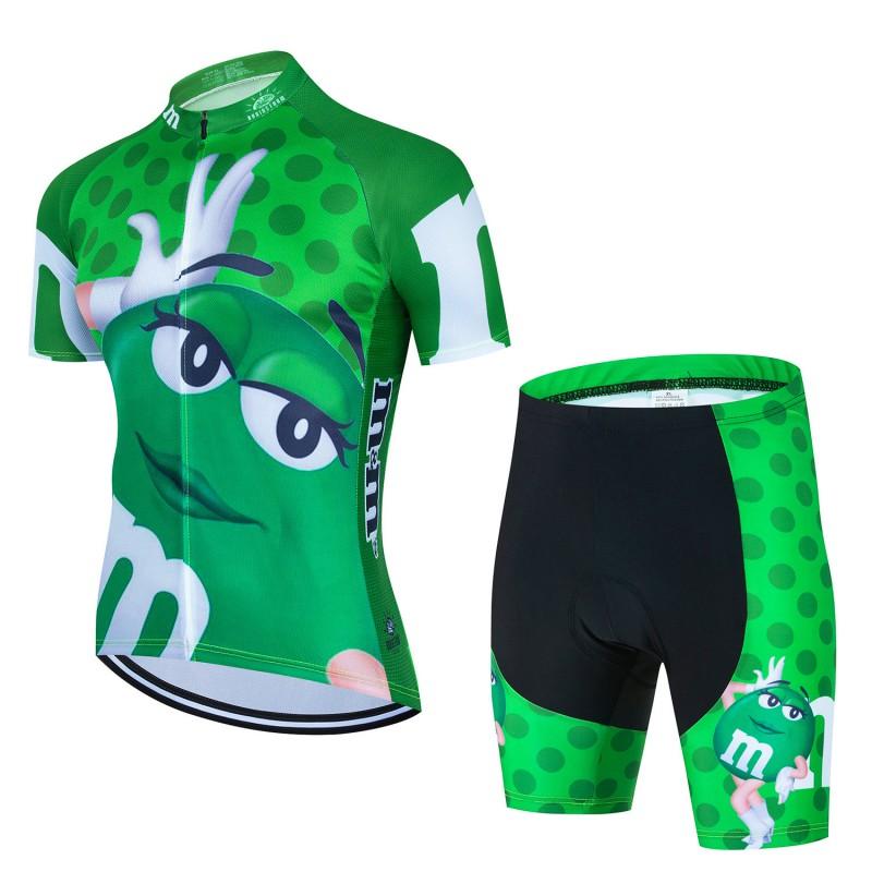 Mens Womens Cycling Bib Shorts Set With Cartoon MMs Design Breathable Moisture-Wicking Bike Outfit