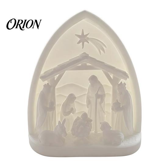 Holiday Decoration for Window Sill White Religious Ornament, Miniature Christmas Nativity Scene Set, 3D Printed PLA Ornaments Bethlehem Manger