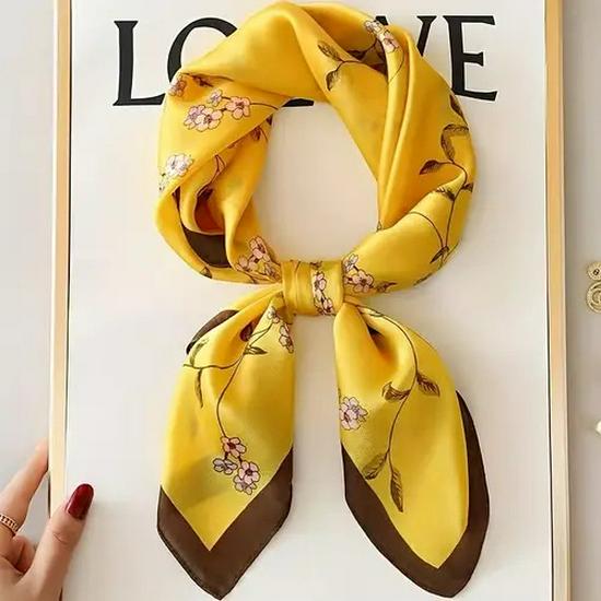 Women's Korean Style Retro Printed Imitation Silk Scarf for Professional and Casual Use