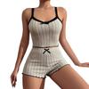 2 buc/set pijamale de vară pentru femei, cu margine încâlcită, fără mâneci, fără spate, crop top din dantelă cu fundă, decor cu talie înaltă, mini pantaloni scurți, cămașă de noapte, îmbrăcăminte slim fit