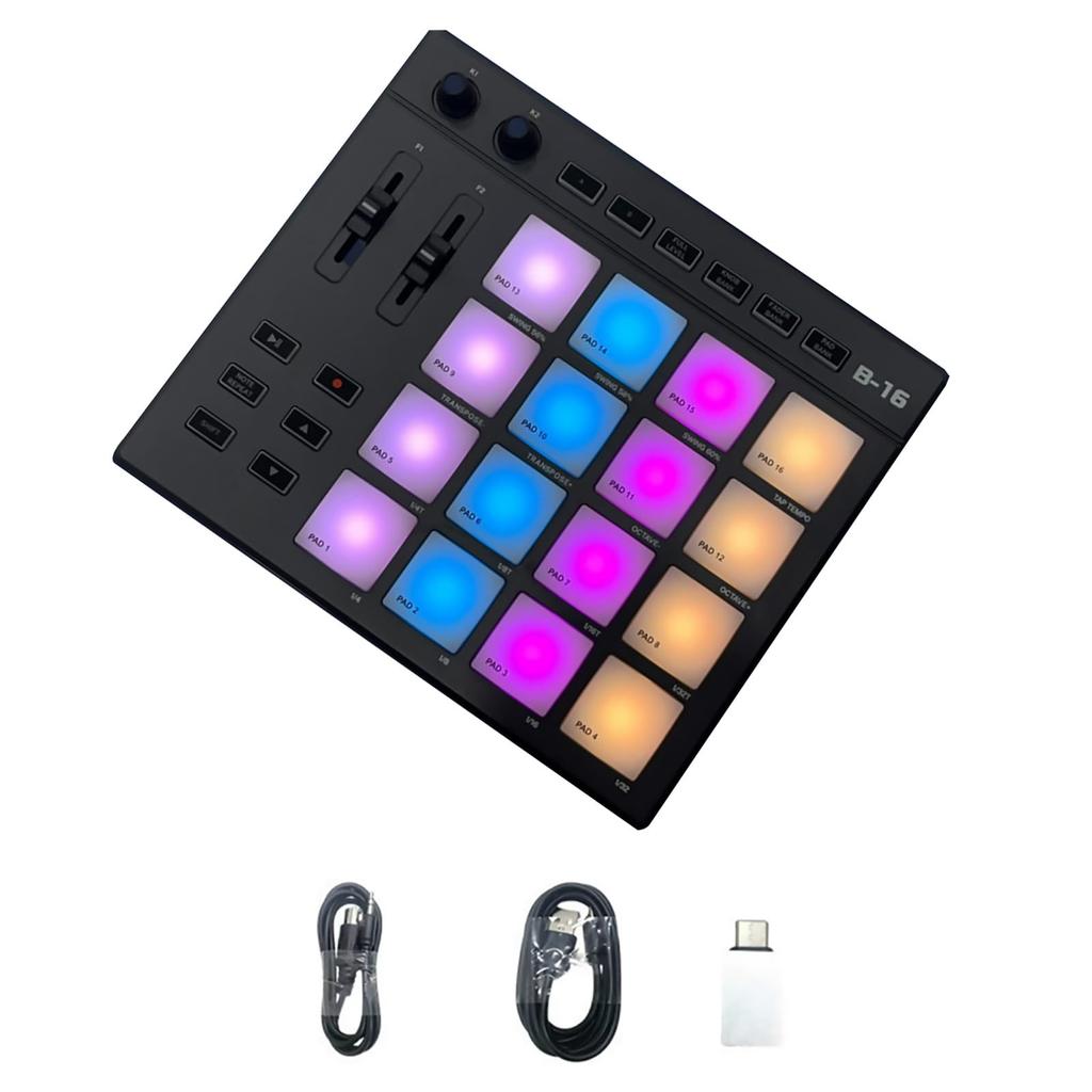 MIDI Controller Beat Maker Machine Portable Mini MIDI Controller Pads with 16 RGB Illuminated Beat Pads