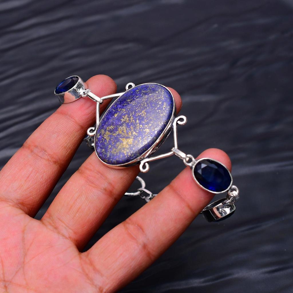 Lapis Lazuli Gemstone : 925 Sterling Silver Handmade Multi Gemstone Bracelet Jewelry