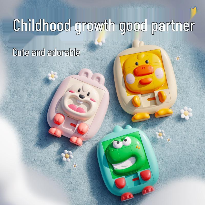 3D Cartoon Animal Sliding Puzzle: Dinosaur & Duck Educational Toy for Kids