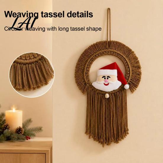 Hand Woven Wall Hanging Hand‑Woven Santa Claus Tapestry Hanging Christmas Decor with Atmospheric Ornament Tassels Boho for Kid Room Home