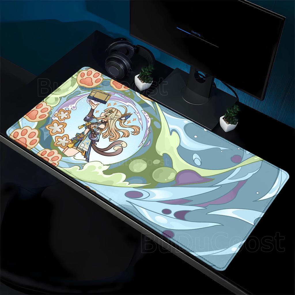 Game Yumemizuki Mizuki Furina Mavuika Raiden Mousepad XXL Large Genshin Impact Mouse Pad Nonslip Keyboard Office Anime Desk Mat