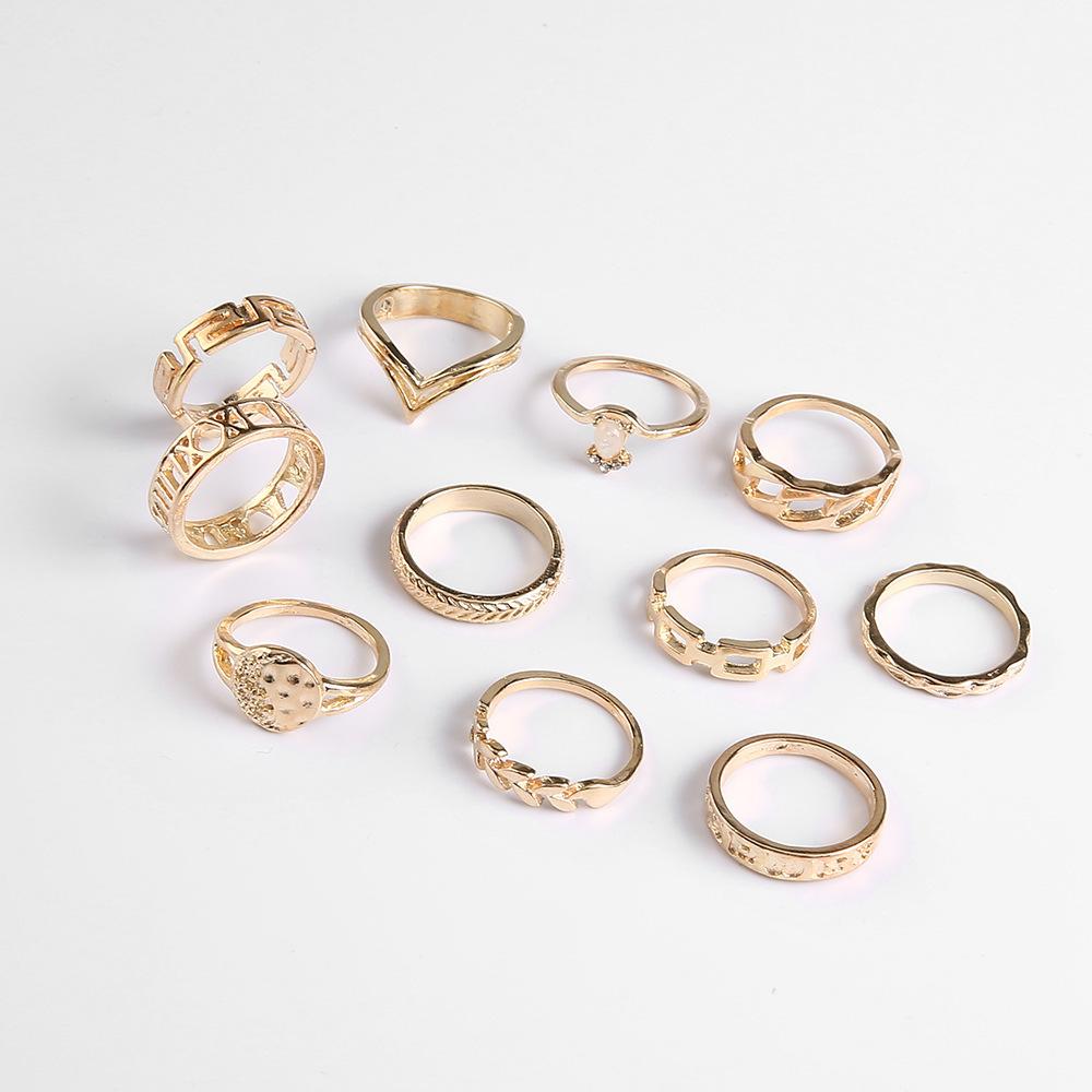 Golden Ring 11-Piece Set, Simple Style, Fashionable And Creative Retro Geometric Ring Set