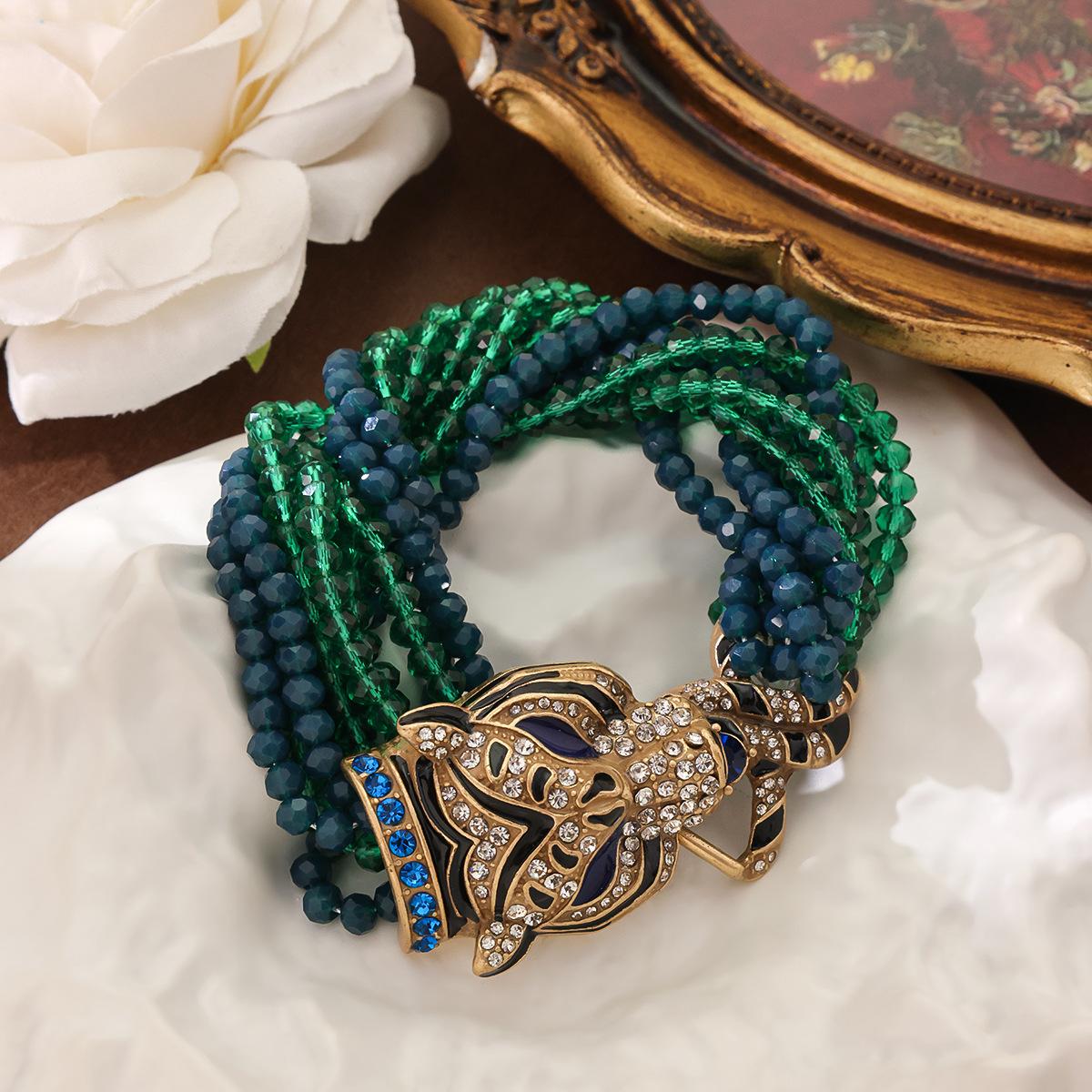 Full Enamel Leopard Head Necklace Bracelet Earrings Light Luxury Niche Bohemian Style Cross-border Hot Animal Fashion