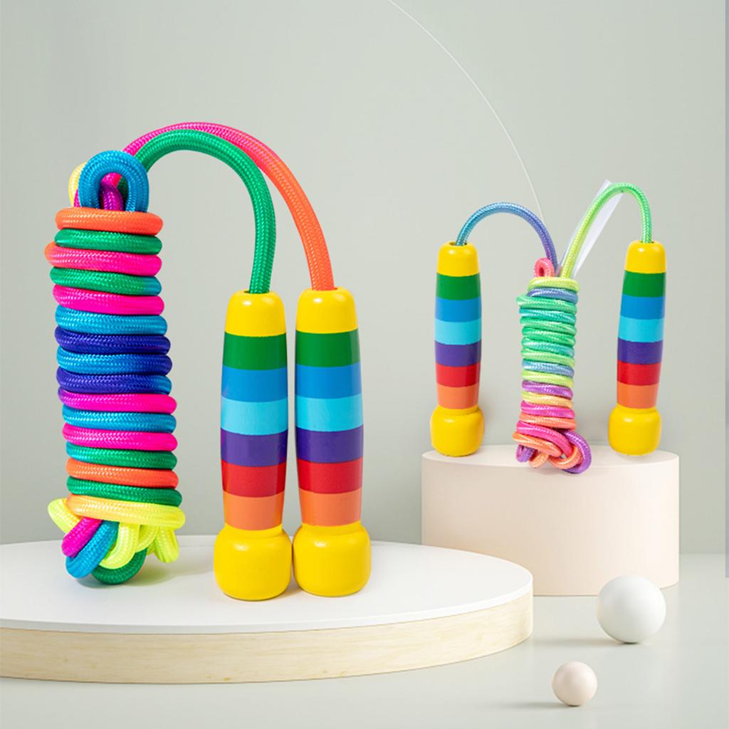 Adjustable Skipping Rope with Wood Handle and Woven for Girls and Boys, Skipping Rope Exercise Fat Burnings Gym Training