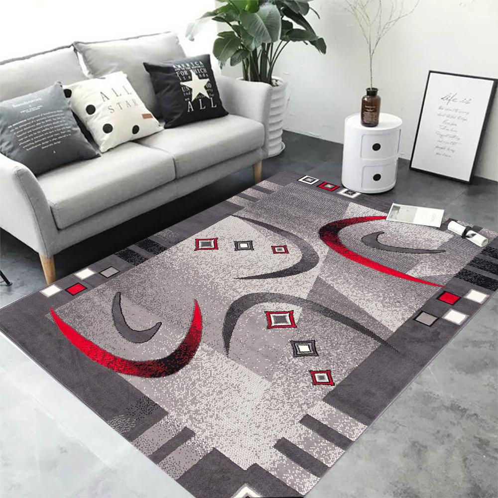 

Abstract Art Textured Color Block Rug Red Black White Gray Geometric Pattern Large Area Carpet for Modern Living Room 50X80CM