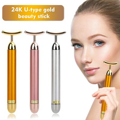 Rouleau de massage facial en or 24 carats, en forme de T, vibrant, liftant le visage, barre de beauté énergisante, appareil de massage pour le corps et le visage, outils de soin du visage