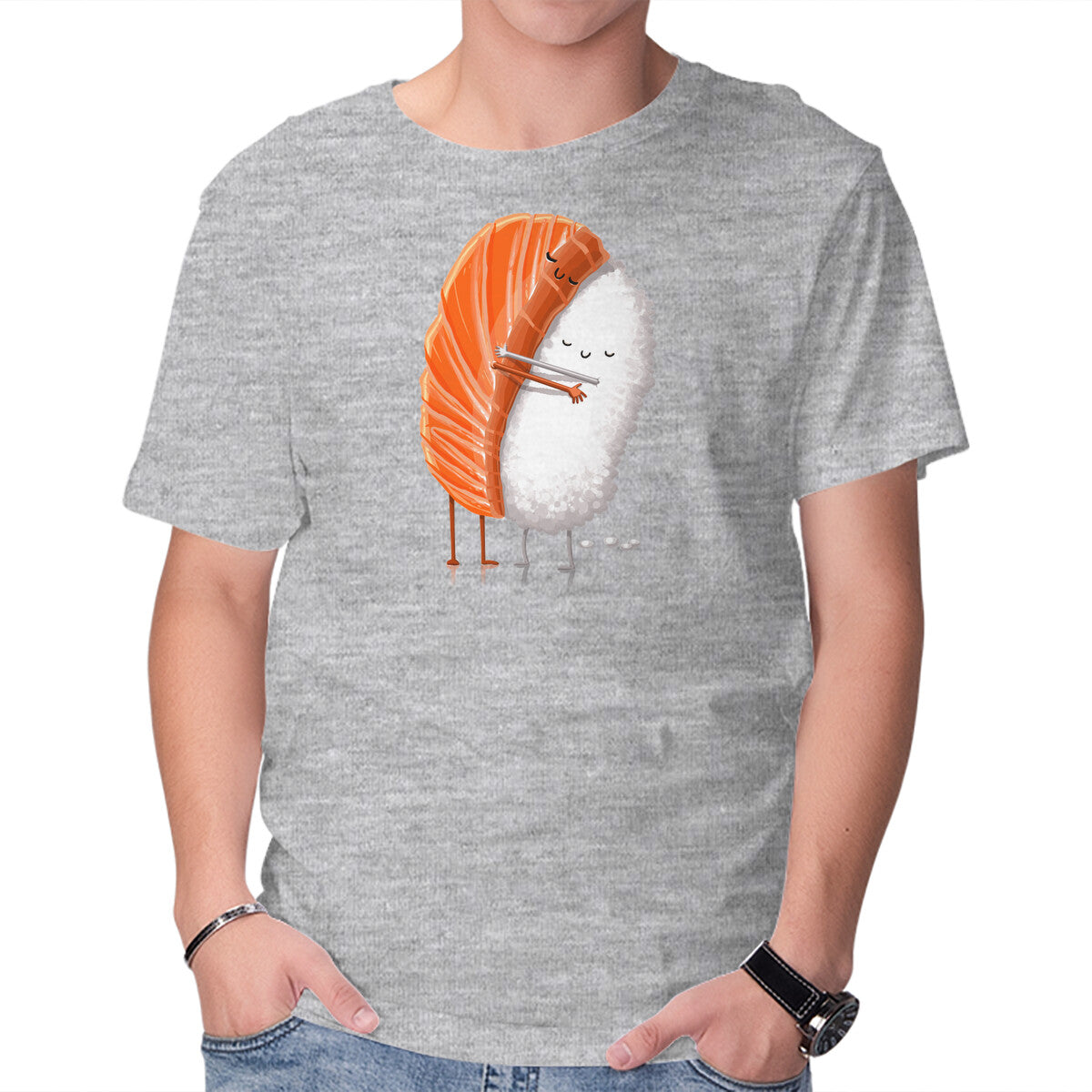 Unisex Crew Neck T-Shirt Sushi Hug Graphic Short Sleeve Casual Tee L