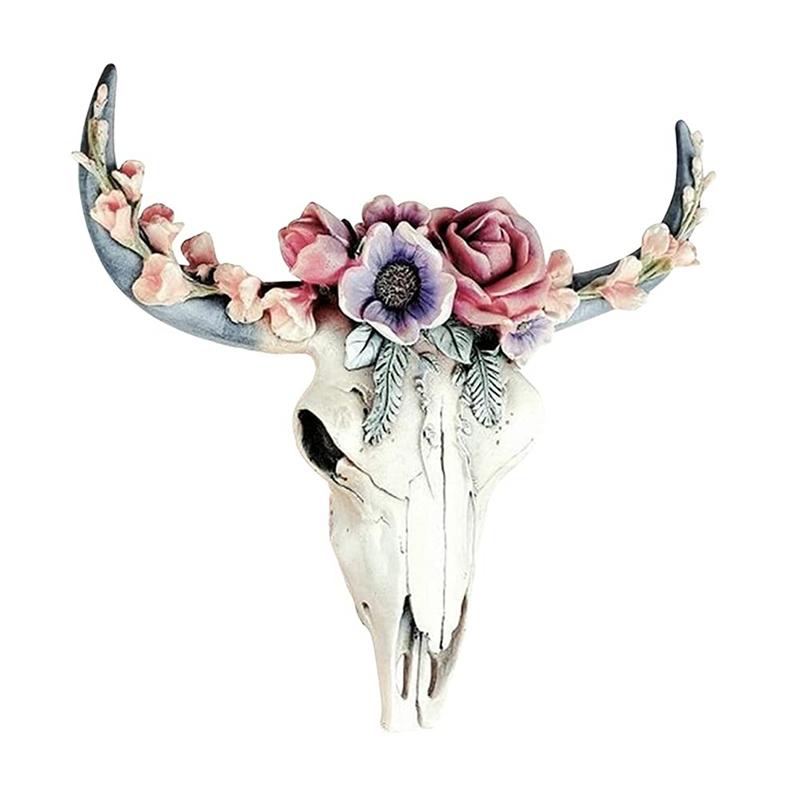

AEE2-Resin Longhorn Cow Skull Head Wall Hanging Decor,Flower Cow Skull Wall Decor Nursery Decor Resin Ornament With Hanging