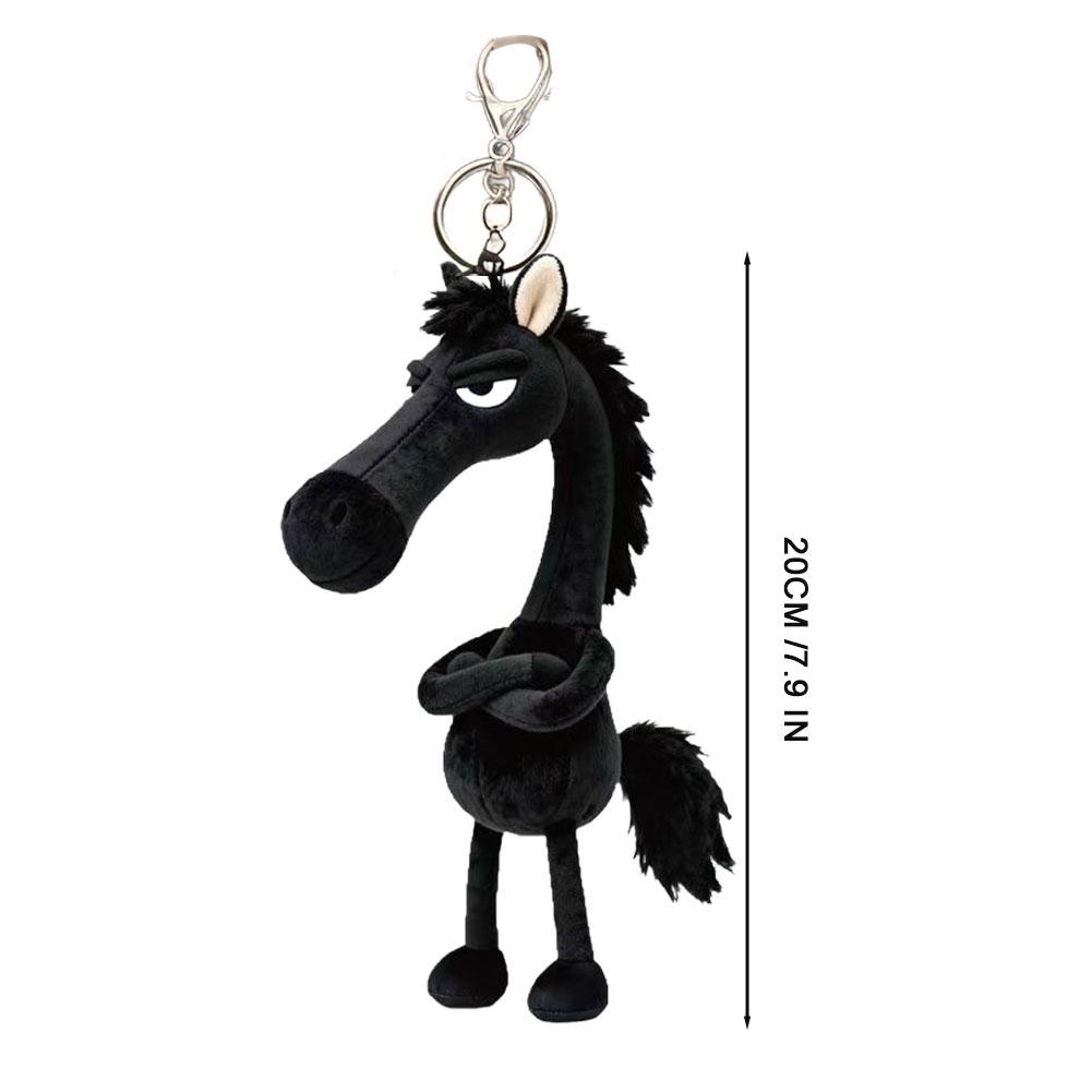 1pcs Black Horse Keychain Plush Toy Backpack Pendant Decoration Year of The Horse Plush Toy New Year's Gifts for Boys and Girls