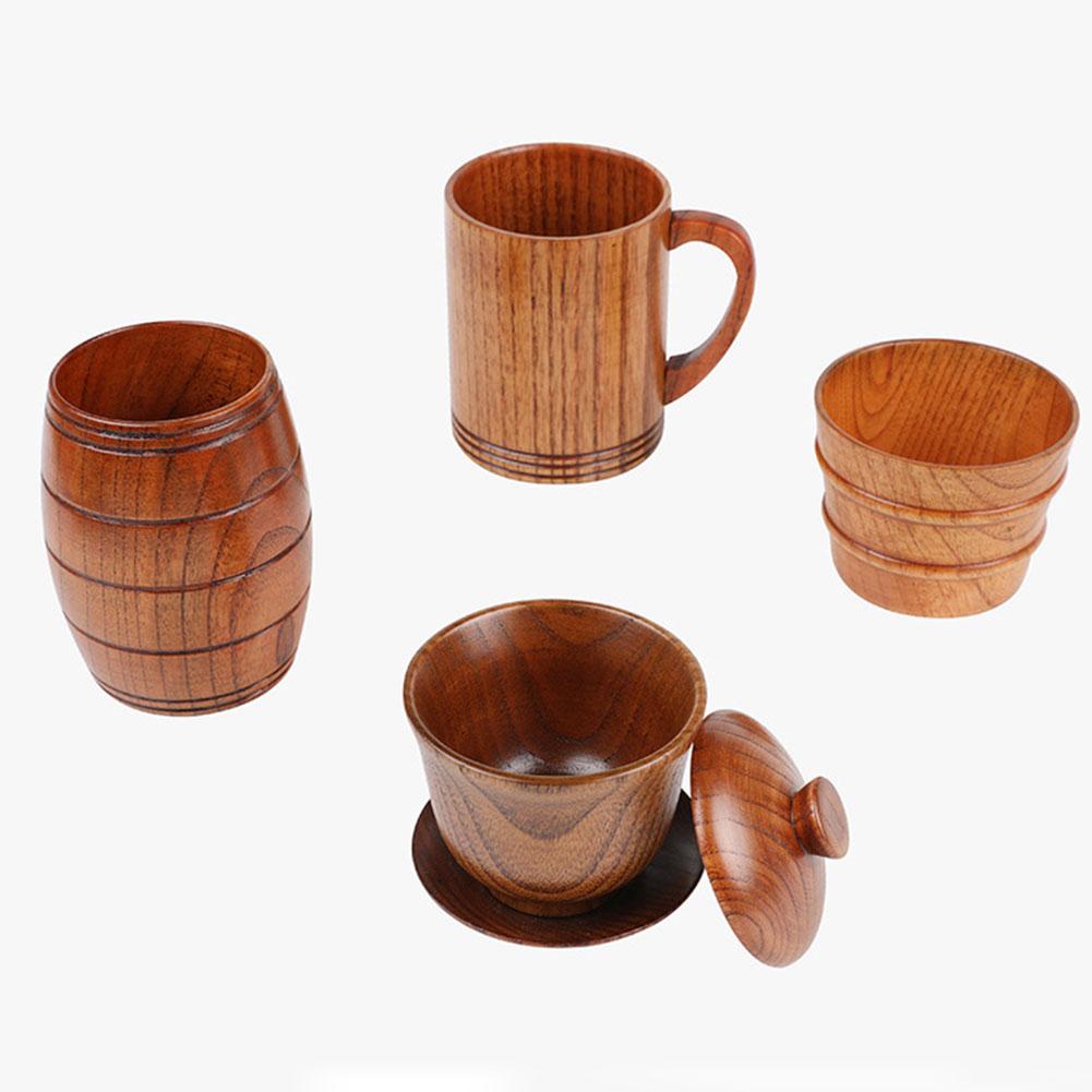 Jujube Wooden Handmade Water Coffee Mug Cup Tea Beer Juice Milk Mugs Drink Cups With Handle Coffee Beer Mug Retro Gift