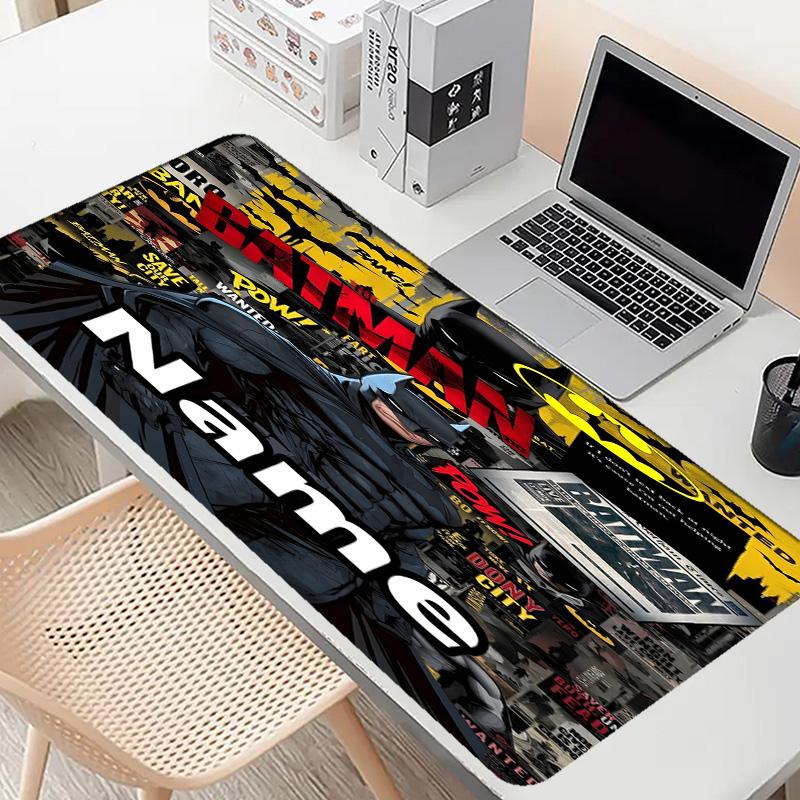 Custom Name Personalized Batman Pattern Mousepad, Laptop PC Desk Mat, Decorative Desk Mat for Home Keyboard Pad Gift
