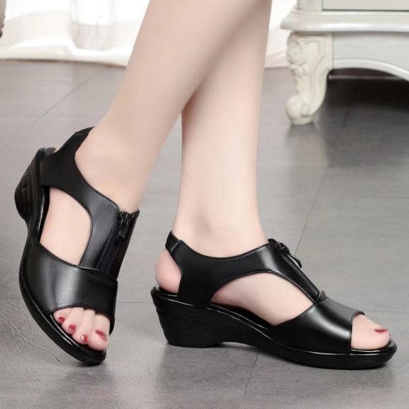 Women S European Roman Style Fish Mouth Wedge Heel Sandals With Zipper