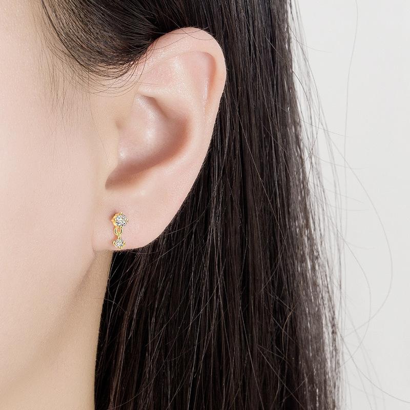 Aide 1pc 925 Silver Mini Zircon Thick Flat Screw Back Drop Earrings For Women K Gold Piercing Stud Earrings Jewelry