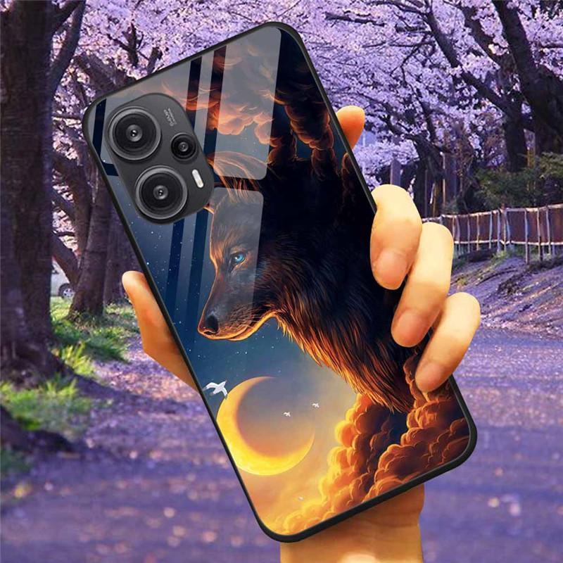 For Xiaomi Poco F5 5G / F5Pro Case Tempered Glass Lake Moon Hard Phone Cover for POCO F5 Pro Capas Funda on PocoF5 Luxury Coque