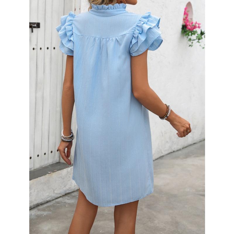 Summer Women's Fashion Standing Collar Solid Colour Dress
