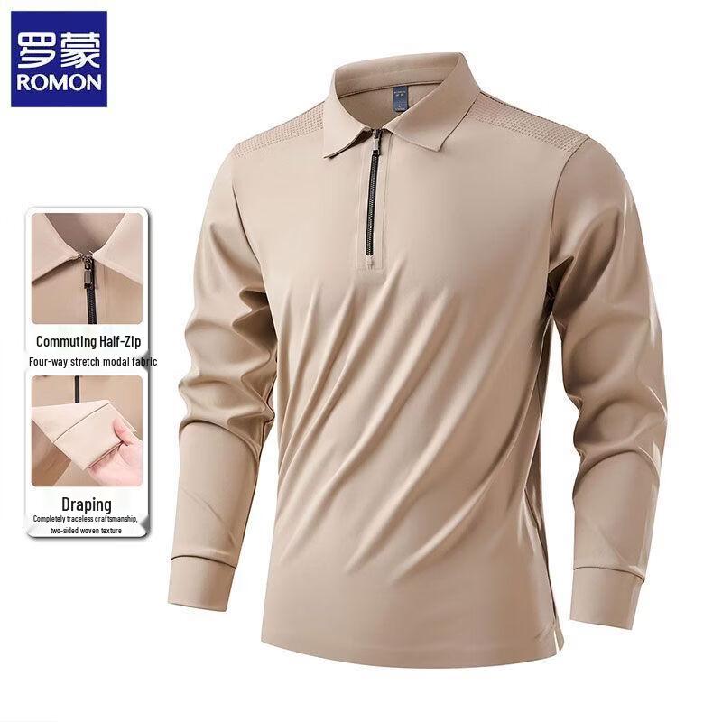 Romon Men s Long-Sleeve Half-Zip Polo Shirt L