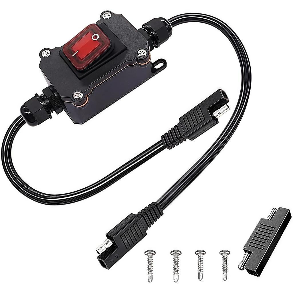 12-24V SAE Extension Cable with Inline IP67 Waterproof PG9 Double-head Power Switch